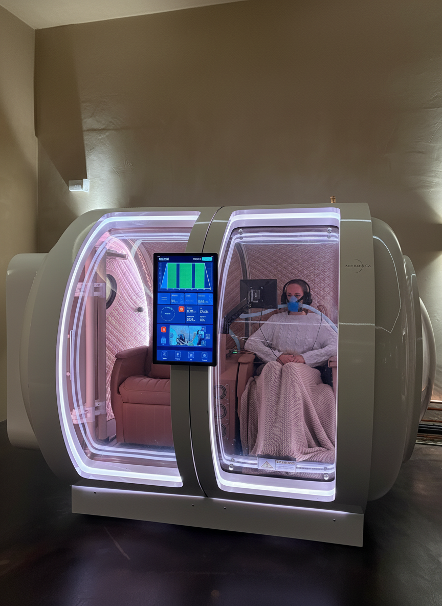 HBOT chamber with monitoring display