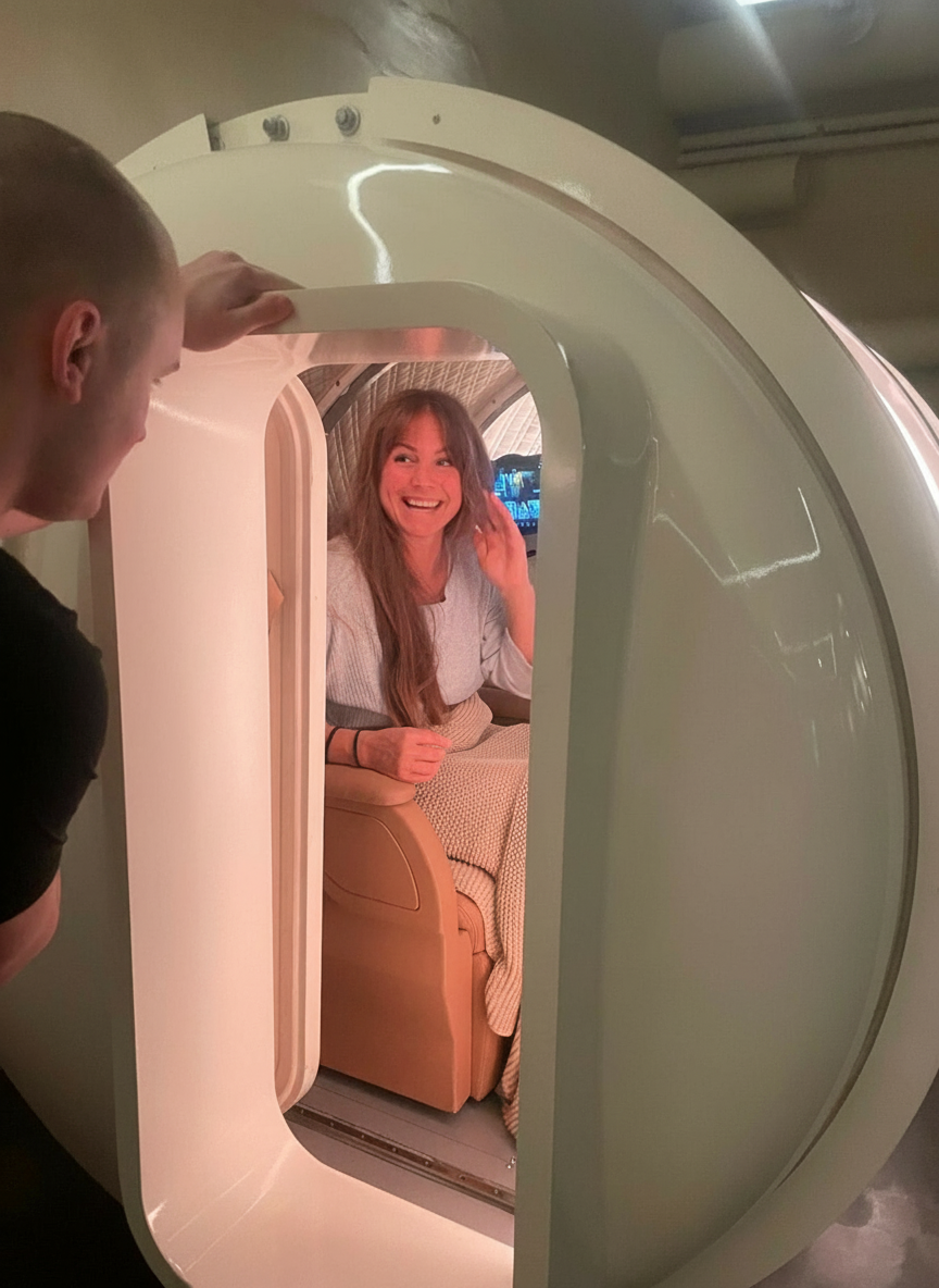 Client smiling after HBOT session