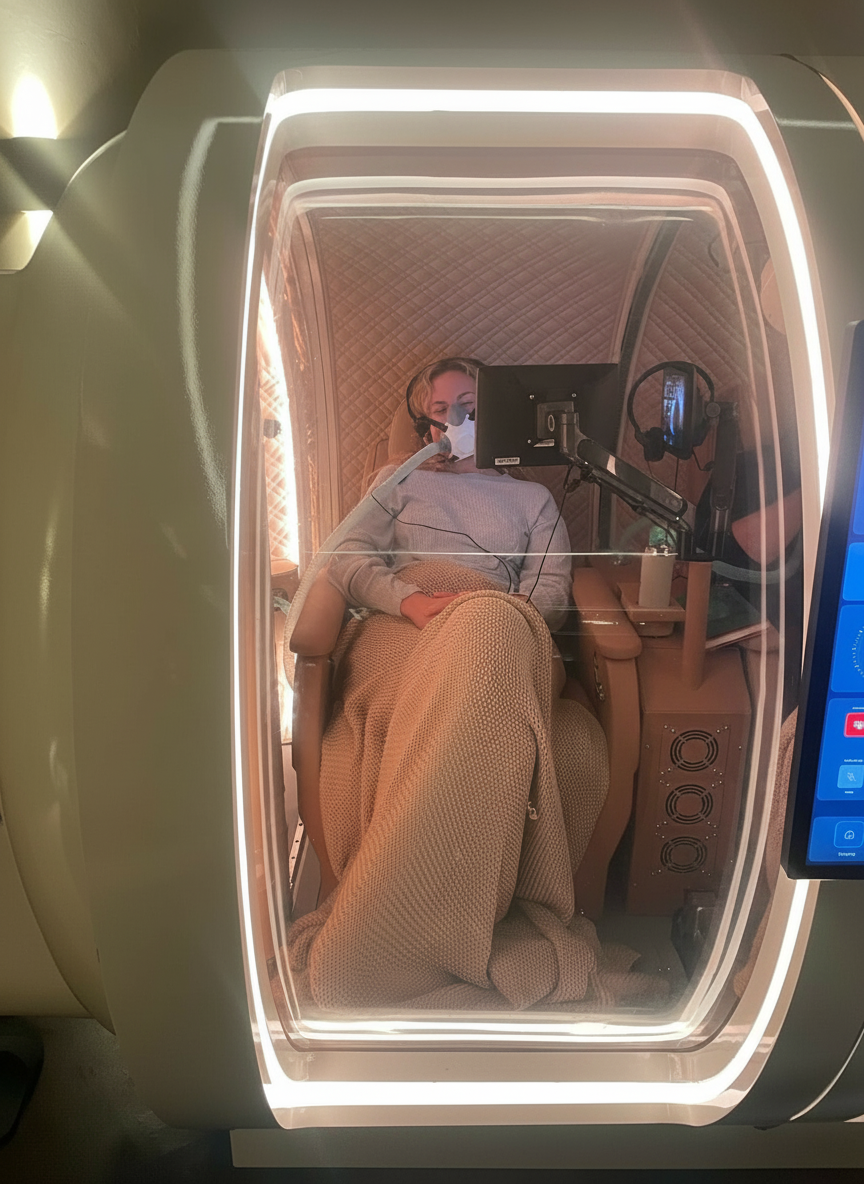HBOT session with warm ambient lighting